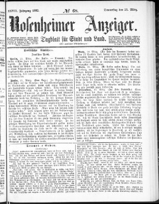 Rosenheimer Anzeiger Donnerstag 23. März 1882