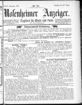 Rosenheimer Anzeiger Samstag 25. März 1882