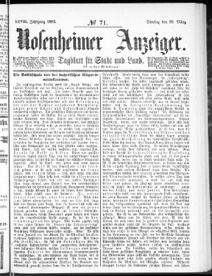 Rosenheimer Anzeiger Dienstag 28. März 1882