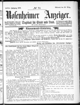 Rosenheimer Anzeiger Mittwoch 29. März 1882