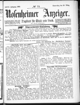 Rosenheimer Anzeiger Donnerstag 30. März 1882