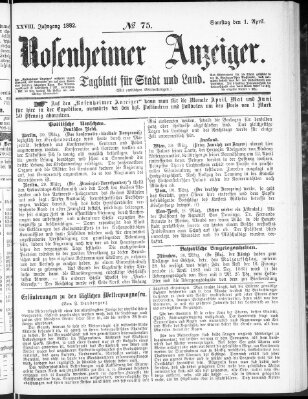 Rosenheimer Anzeiger Samstag 1. April 1882