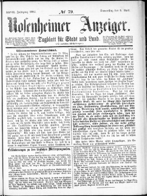 Rosenheimer Anzeiger Donnerstag 6. April 1882