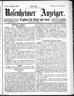 Rosenheimer Anzeiger Mittwoch 12. April 1882