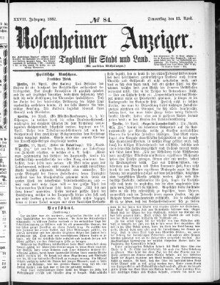 Rosenheimer Anzeiger Donnerstag 13. April 1882