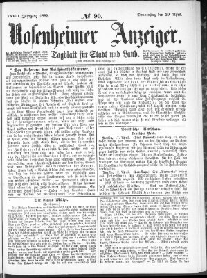 Rosenheimer Anzeiger Donnerstag 20. April 1882