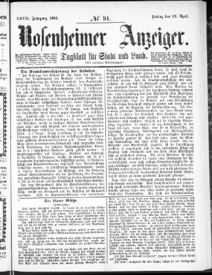 Rosenheimer Anzeiger Freitag 21. April 1882