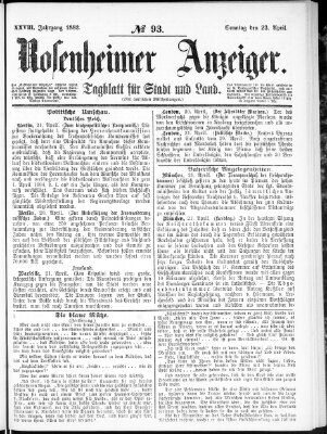 Rosenheimer Anzeiger Sonntag 23. April 1882