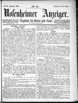 Rosenheimer Anzeiger Dienstag 25. April 1882