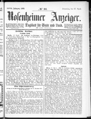 Rosenheimer Anzeiger Donnerstag 27. April 1882