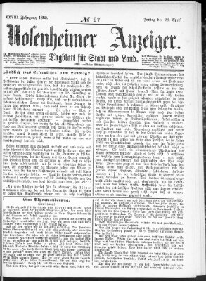 Rosenheimer Anzeiger Freitag 28. April 1882