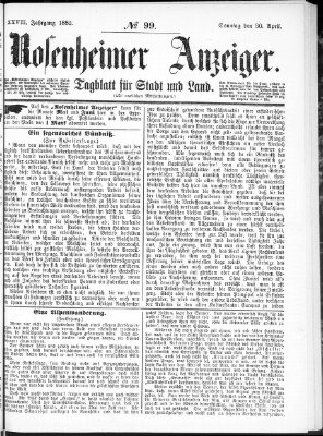 Rosenheimer Anzeiger Sonntag 30. April 1882