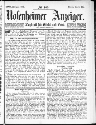 Rosenheimer Anzeiger Dienstag 2. Mai 1882