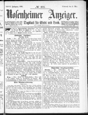 Rosenheimer Anzeiger Mittwoch 3. Mai 1882