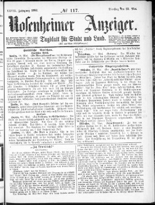 Rosenheimer Anzeiger Dienstag 23. Mai 1882