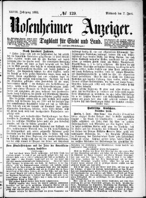 Rosenheimer Anzeiger Mittwoch 7. Juni 1882