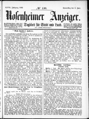 Rosenheimer Anzeiger Donnerstag 8. Juni 1882