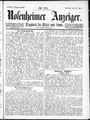 Rosenheimer Anzeiger Samstag 10. Juni 1882