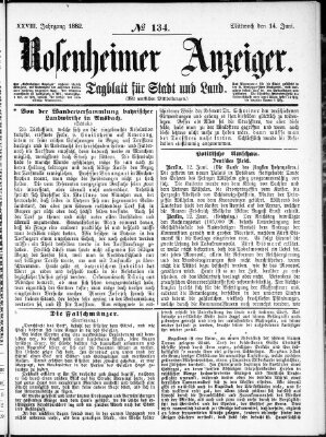 Rosenheimer Anzeiger Mittwoch 14. Juni 1882