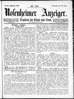 Rosenheimer Anzeiger Donnerstag 22. Juni 1882