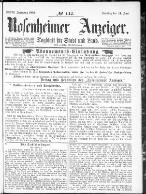 Rosenheimer Anzeiger Samstag 24. Juni 1882