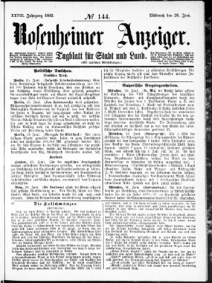 Rosenheimer Anzeiger Mittwoch 28. Juni 1882