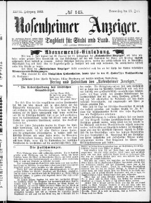 Rosenheimer Anzeiger Donnerstag 29. Juni 1882