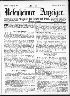 Rosenheimer Anzeiger Sonntag 2. Juli 1882