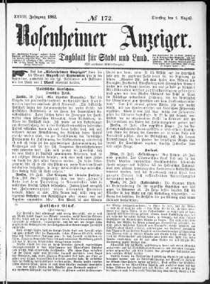 Rosenheimer Anzeiger Dienstag 1. August 1882