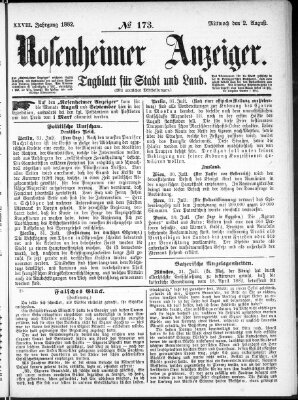 Rosenheimer Anzeiger Mittwoch 2. August 1882