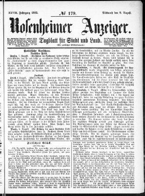 Rosenheimer Anzeiger Mittwoch 9. August 1882