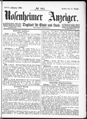 Rosenheimer Anzeiger Freitag 11. August 1882