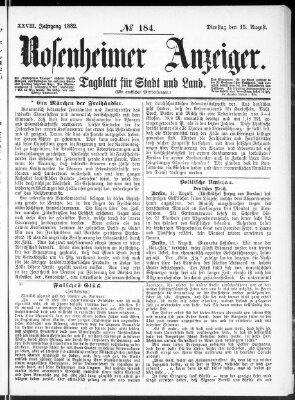 Rosenheimer Anzeiger Dienstag 15. August 1882