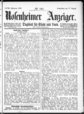 Rosenheimer Anzeiger Donnerstag 17. August 1882