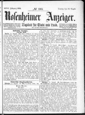 Rosenheimer Anzeiger Samstag 26. August 1882