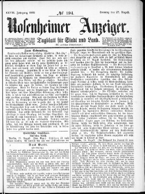 Rosenheimer Anzeiger Sonntag 27. August 1882