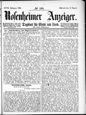 Rosenheimer Anzeiger Mittwoch 30. August 1882