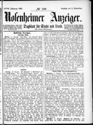 Rosenheimer Anzeiger Samstag 2. September 1882