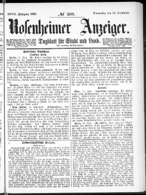 Rosenheimer Anzeiger Donnerstag 14. September 1882