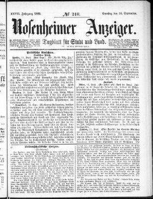 Rosenheimer Anzeiger Samstag 16. September 1882