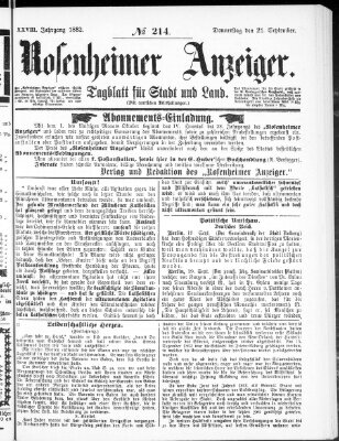 Rosenheimer Anzeiger Donnerstag 21. September 1882