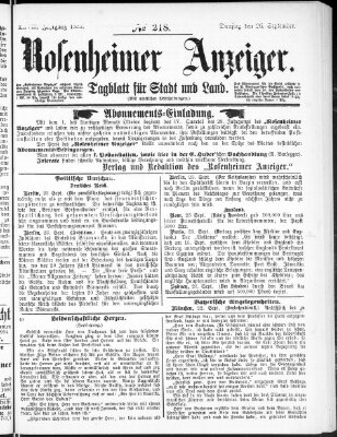 Rosenheimer Anzeiger Dienstag 26. September 1882