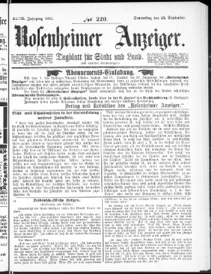 Rosenheimer Anzeiger Donnerstag 28. September 1882