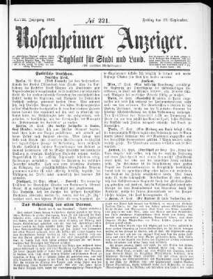 Rosenheimer Anzeiger Freitag 29. September 1882