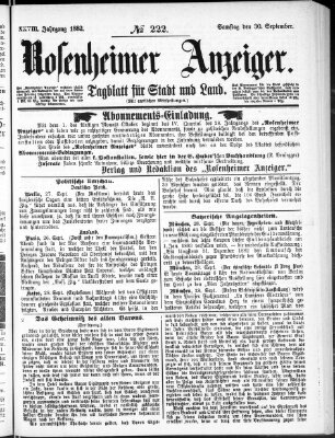 Rosenheimer Anzeiger Samstag 30. September 1882