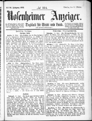 Rosenheimer Anzeiger Dienstag 3. Oktober 1882