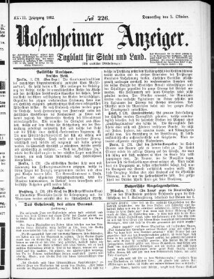 Rosenheimer Anzeiger Donnerstag 5. Oktober 1882