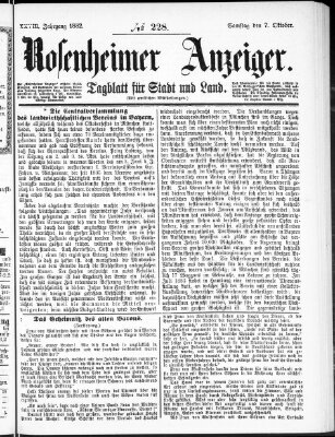 Rosenheimer Anzeiger Samstag 7. Oktober 1882