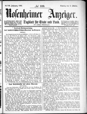 Rosenheimer Anzeiger Sonntag 8. Oktober 1882