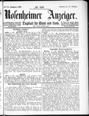 Rosenheimer Anzeiger Dienstag 17. Oktober 1882